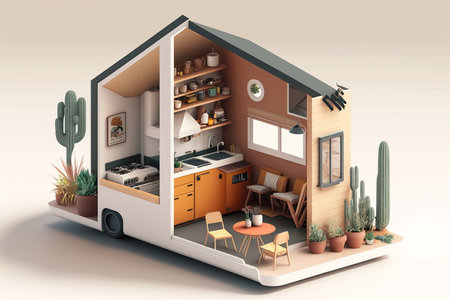 interior of the house in isometric view 3d render illustrationの素材