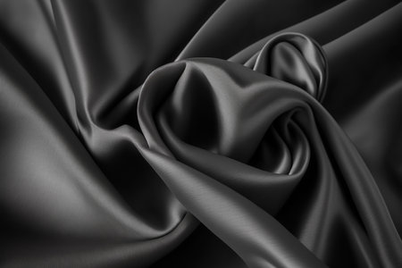 Closeup of rippled black satin silk fabric, abstract backgroundの素材