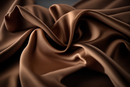 Closeup of rippled brown satin fabric as background textureの素材