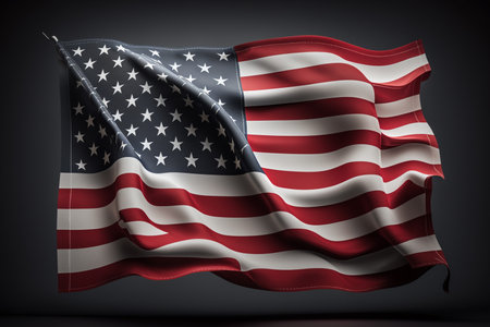 American flag waving in the wind on dark background. 3d renderingの素材