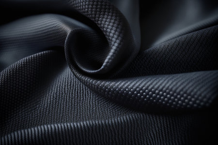 Background texture, pattern. The fabric is black, with a relief pattern. In the photo, the fabric is photographed in the studio.の素材
