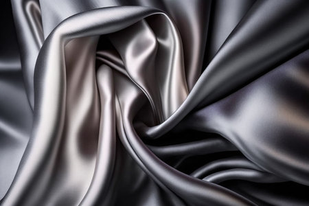 Closeup of rippled grey silk satin fabric as backgroundの素材