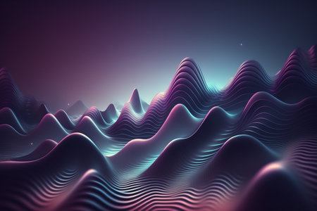 Abstract 3d rendering of wavy surface. Futuristic background with dynamic particles.の素材