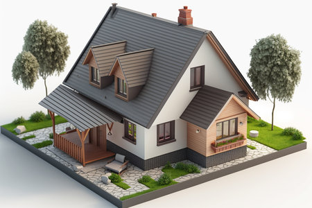 3d rendering of modern cozy house in chalet style with garage.の素材