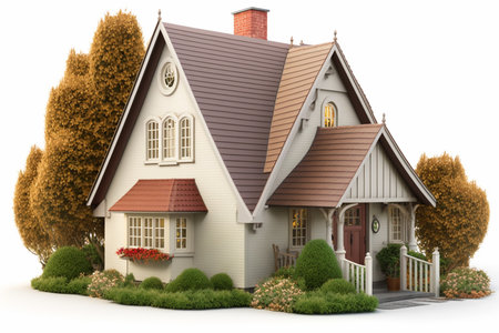 3d render of a private house with a chimney on a white backgroundの素材