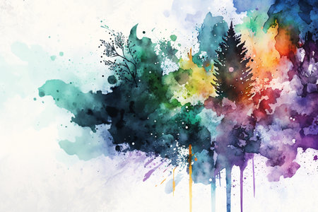 Abstract colorful tree on watercolor background. Digital art painting style.の素材