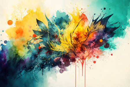 Colorful abstract background with sunflower and watercolor splashes.の素材