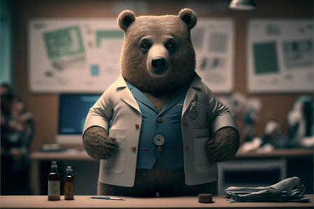 Bear doctor in his office. The concept of healthcare and medicine.の素材