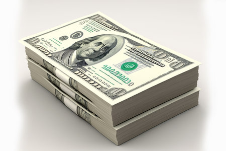 Stack of dollars isolated on a white background. 3d render.の素材