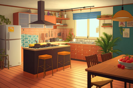 Kitchen interior in a modern style. 3d render illustration.の素材