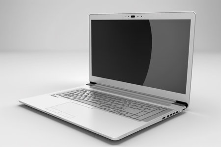 Laptop computer with blank screen on white background. 3d renderの素材