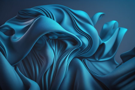 Abstract background of blue wavy silk or satin. 3d render illustrationの素材