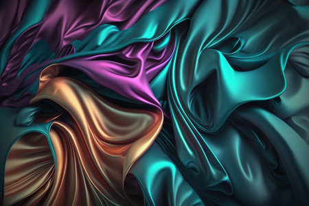 3D render of abstract background with wavy folds of silk fabricの素材