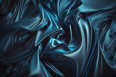 3d rendering of abstract wavy fabric background in black and blue colorsの素材