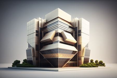 Modern city concept. Skyscraper building on grey background. 3D Renderingの素材