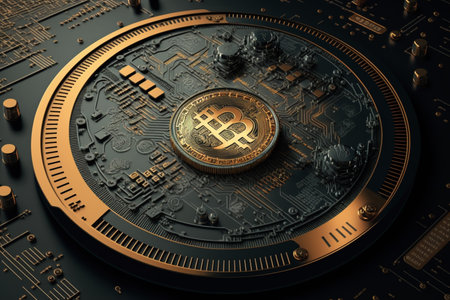 Golden bitcoin on a black background. Cryptocurrency concept. 3D Renderingの素材