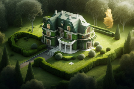 3D rendering of a fantasy house in the middle of the forestの素材