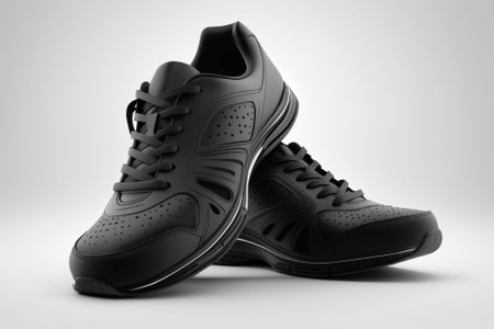 Black sport shoes isolated on white background. 3D rendering illustration.の素材