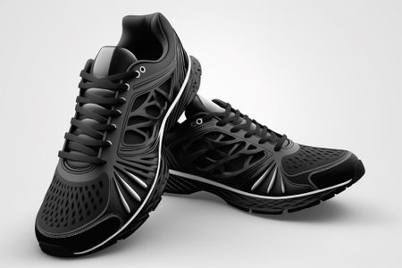 Black running shoes isolated on white background. 3D illustration. Side view.の素材