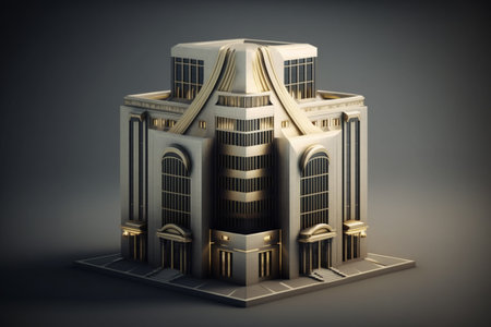 3d illustration of an old building in the style of the sixtiesの素材