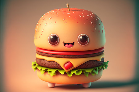 Cute hamburger with smiley face, 3d rendering.の素材