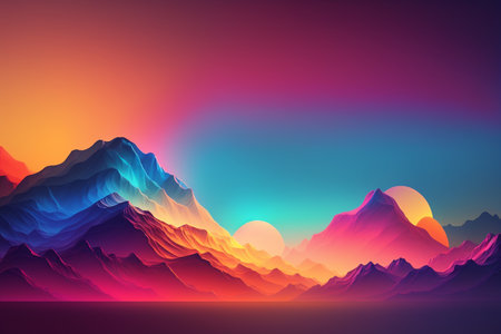 Sunset over mountains. Vector illustration. Colorful mountains background.の素材