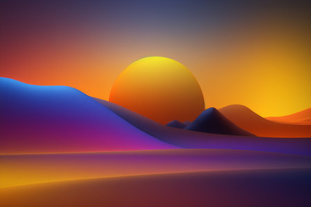 Sunset in the desert. 3D rendering. Computer digital drawing.の素材