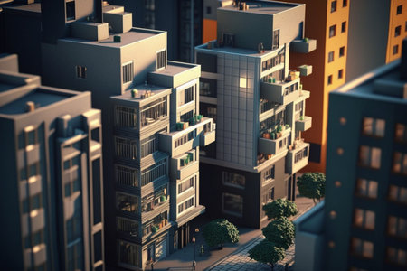 3d render of a modern city with skyscrapers and buildingsの素材