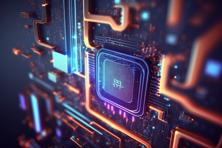 Circuit board futuristic technology concept. 3d rendering toned imageの素材