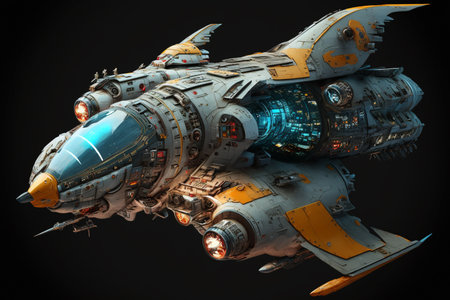 Space ship isolated on black background. 3d illustration. CG. High resolution.の素材