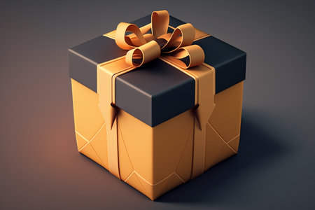 Gift box with bow isolated on black background. 3d illustrationの素材