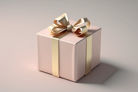 Gift box with gold ribbon and bow. 3D rendering.の素材