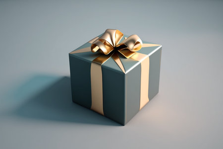 Gift box with gold bow. 3D rendering. Mock up.の素材