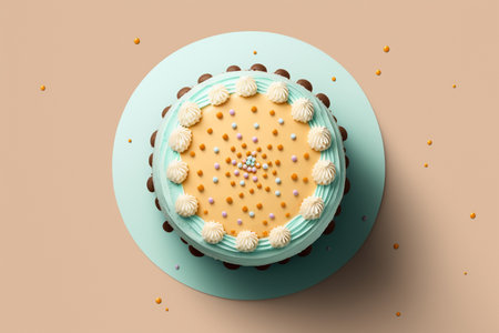 Delicious birthday cake with buttercream and sprinkles on pastel color backgroundの素材