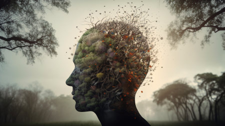 Conceptual image of a human head with nature in it. world health day conceptの素材