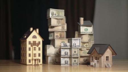Real estate concept. House model with dollar banknotes. Real estate concept.の素材