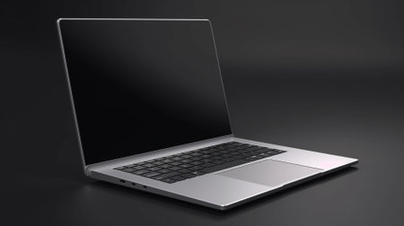 Laptop with blank screen on black background. 3D Renderingの素材
