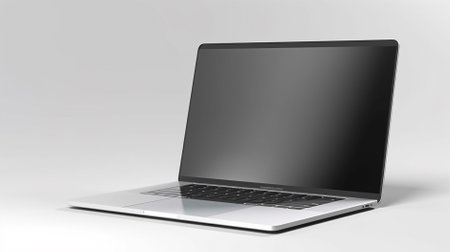 Laptop mockup with blank screen isolated on white background 3D renderingの素材