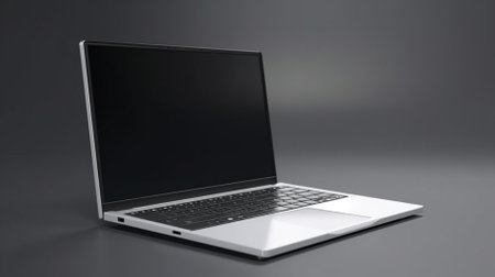 Laptop with blank screen isolated on grey background. 3D renderingの素材