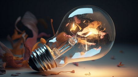 Glowing light bulb with human body inside, 3d render illustrationの素材