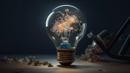 Incandescent light bulb on a dark background. 3d renderingの素材