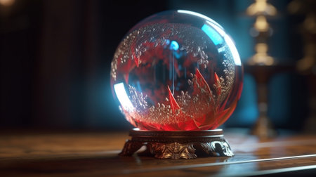Crystal ball on the table in the dark room. 3d renderingの素材