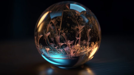 Crystal ball on a black background. 3d illustration. 3d rendering.の素材