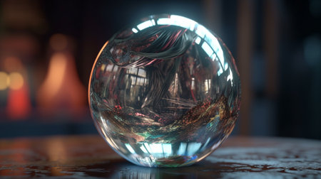 crystal ball with reflection on the table. 3d rendering.の素材