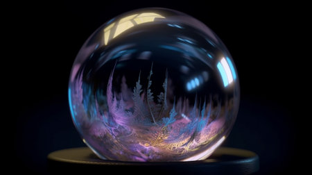 Magic crystal ball with a magic forest inside. 3D illustration.の素材