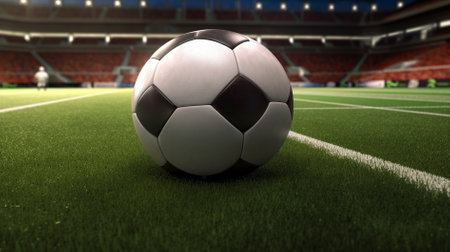 Soccer ball on the field. 3d render. Soccer conceptの素材