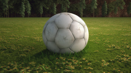 soccer ball on the grass, 3d render, square imageの素材