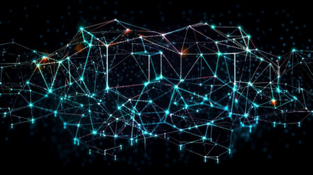 Abstract polygonal space low poly background with connecting dots and lines web 3.0 block chain conceptの素材