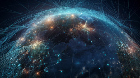 Global network connection over the planet Earth. web 3.0 block chain conceptの素材