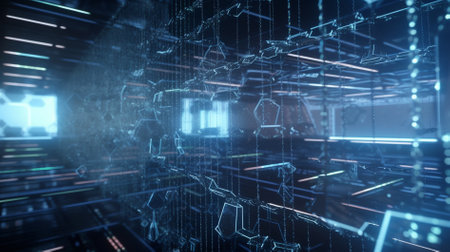 Futuristic technology interface. 3d rendering toned image double exposure web 3.0 blockchain conceptの素材